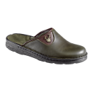 Pantouffles chaussons cuir olive , chasse motif Cerf Fritzmann