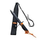 Couteau dague FUZYON lame noire 20cm manche synthétique noir et orange avec étui