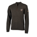 Pull TREELAND col zippé broderie sanglier en laine kaki