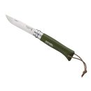 Couteau OPINEL baroudeur N° 08 kaki avec lien en cuir