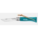 Couteau pliant OPINEL baroudeur N° 06 turquoise avec lien en cuir
