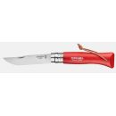 Couteau pliant OPINEL baroudeur N° 08 rouge avec lien en cuir