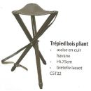 Triepied de chasse en Bois Assise Cuir 75cm