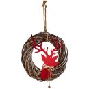 Couronne de Noël en osier tressé avec cerf rouge métal
