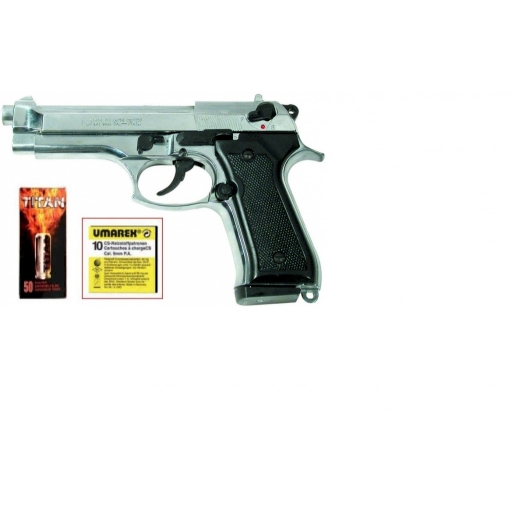 Pistolet de défense à blanc et à gaz KIMAR 85 nickelé Cal.9mm PAK