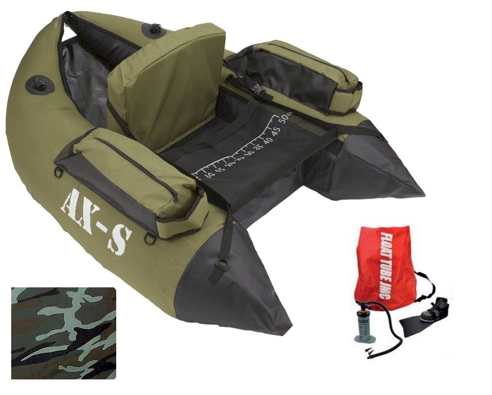 Pack Float tube JMC AXS Camou + sac palmes et gonfleur Armurerie Beau