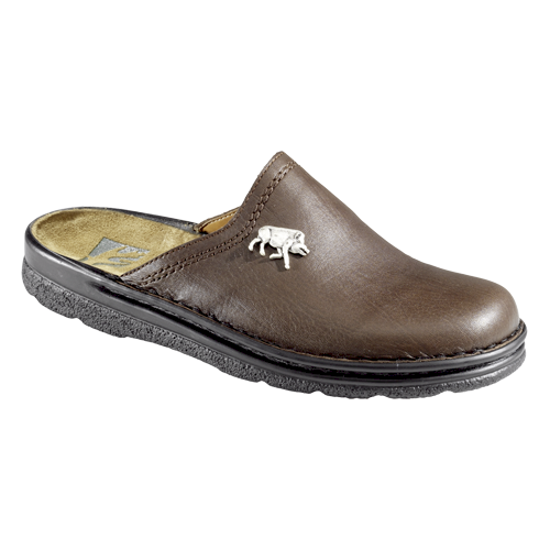 Pantoufles cuir brun chasse motif sanglier Fritzmann Chaussons